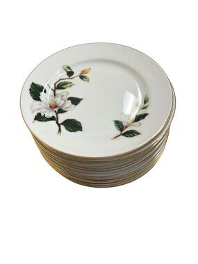 Se YeI Japan Fine China Magnolia 11-Piece Salad Plate Set Gold Trim Vintage